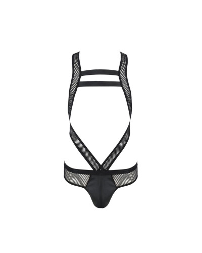 Чоловіче еротичне сітчасте боді Passion 045 VICTOR L/XL Black, екошкіра, сітка - Фото №5