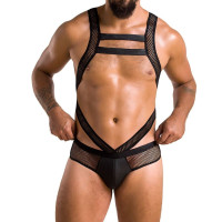 Мужское эротическое сетчатое боди Passion 045 VICTOR S/M Black, экокожа, сетка