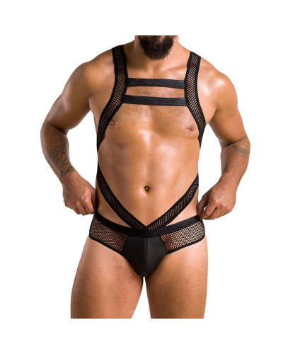 Мужское эротическое сетчатое боди Passion 045 VICTOR XXL/XXXL Black, экокожа, сетка - Фото №1