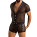 Комплект сетчатого мужского белья Passion 052 SET MICHAEL L/XL black, рубашка, боксеры, заклепки - Фото №1
