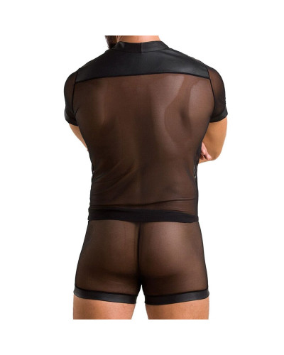 Комплект сетчатого мужского белья Passion 052 SET MICHAEL L/XL black, рубашка, боксеры, заклепки - Фото №2