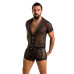 Комплект сетчатого мужского белья Passion 052 SET MICHAEL L/XL black, рубашка, боксеры, заклепки - Фото №3