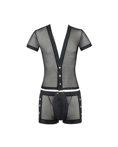 Комплект сетчатого мужского белья Passion 052 SET MICHAEL L/XL black, рубашка, боксеры, заклепки - Фото №5
