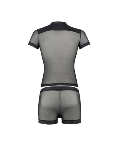Комплект сетчатого мужского белья Passion 052 SET MICHAEL L/XL black, рубашка, боксеры, заклепки - Фото №6