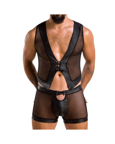 Комплект чоловічої білизни на шнурівці Passion 053 SET WILLIAM XXL/XXXL Black, жилет, боксери - Фото №1