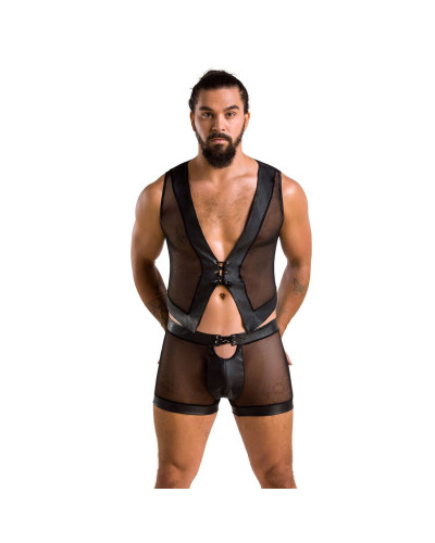 Комплект чоловічої білизни на шнурівці Passion 053 SET WILLIAM XXL/XXXL Black, жилет, боксери - Фото №3