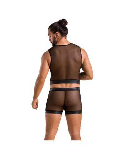 Комплект чоловічої білизни на шнурівці Passion 053 SET WILLIAM XXL/XXXL Black, жилет, боксери - Фото №4