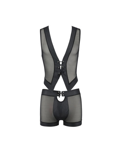 Комплект чоловічої білизни на шнурівці Passion 053 SET WILLIAM XXL/XXXL Black, жилет, боксери - Фото №5
