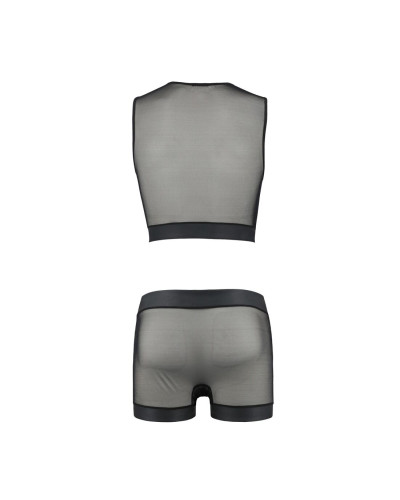 Комплект чоловічої білизни на шнурівці Passion 053 SET WILLIAM XXL/XXXL Black, жилет, боксери - Фото №6
