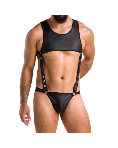 Чоловіче шкіряне боді Passion 056 ADAM XXL/XXXL Black, заклепки - Фото №1