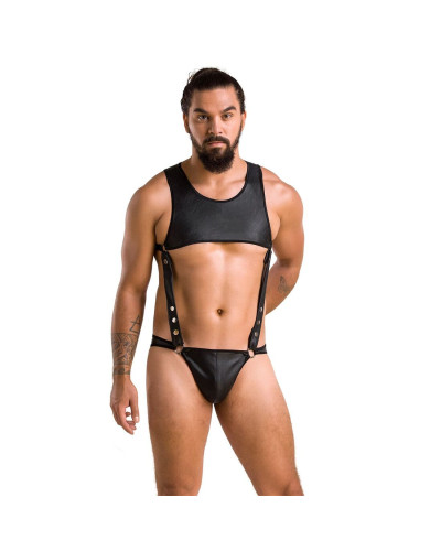 Чоловіче шкіряне боді Passion 056 ADAM XXL/XXXL Black, заклепки - Фото №3