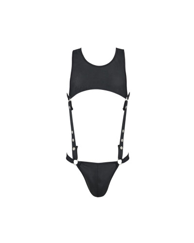 Чоловіче шкіряне боді Passion 056 ADAM XXL/XXXL Black, заклепки - Фото №5