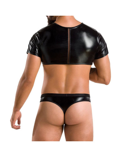 Комплект мужского белья под латекс Passion 057 SET PETER XXL/XXXL Black, кроп-топ, стринги - Фото №2