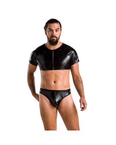 Комплект мужского белья под латекс Passion 057 SET PETER XXL/XXXL Black, кроп-топ, стринги - Фото №3