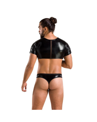 Комплект мужского белья под латекс Passion 057 SET PETER XXL/XXXL Black, кроп-топ, стринги - Фото №4