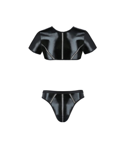 Комплект мужского белья под латекс Passion 057 SET PETER XXL/XXXL Black, кроп-топ, стринги - Фото №5