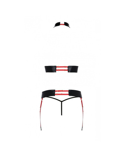 Комплект женского белья из ремешков Passion AZIZA S/M, red, бюстгальтер, пояс, стринги - Фото №4