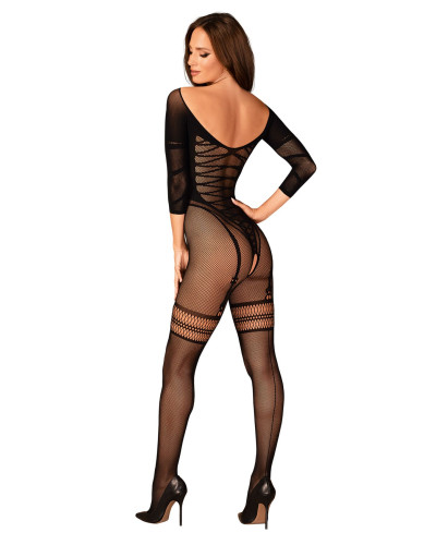 (SALE) Сітчастий бодістокінг з імітацією підв’язок Obsessive Bodystocking G329 S/M/L, black, з доступом - Фото №6