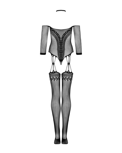 (SALE) Нейлоновый бодистокинг с имитацией чулок Obsessive Bodystocking G333 S/M/L, black, с доступом - Фото №4