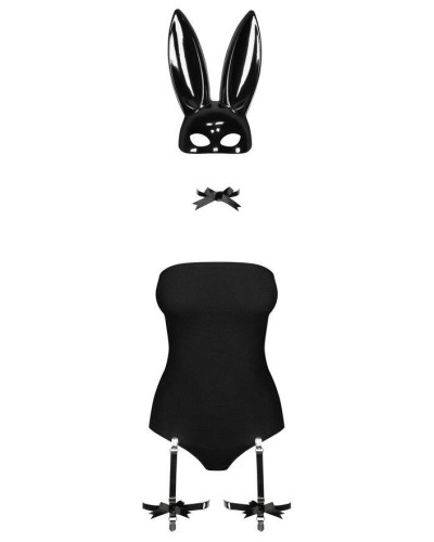 Эротический костюм кролика Obsessive Bunny costume L/XL, black, боди, чокер, гартеры, чулки, маска - Фото №3