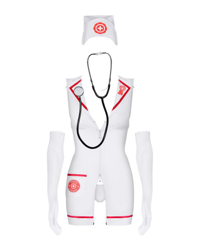 Эротический костюм медсестры Obsessive Emergency dress S/M, white, платье, стринги, перчатки, чепчик - Фото №2