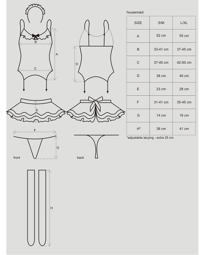 Эротический костюм горничной с юбкой Obsessive Housemaid 5 pcs costume S/M, black, топ, юбка, стринг - Фото №5