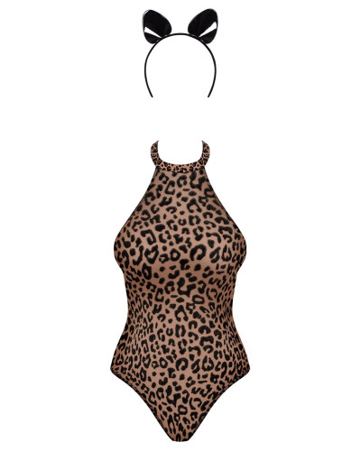 Еротичний костюм леопарда Obsessive Leocatia teddy XXL, боді, обруч з вушками - Фото №3
