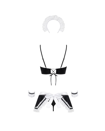 Атласний еротичний костюм покоївки Obsessive Maid set S/M, black, 5 предметів - Фото №4