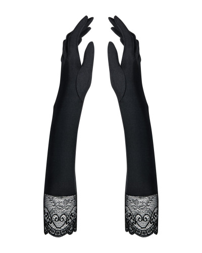 Високі рукавички з каменями та мереживом Obsessive Miamor gloves, black - Фото №1