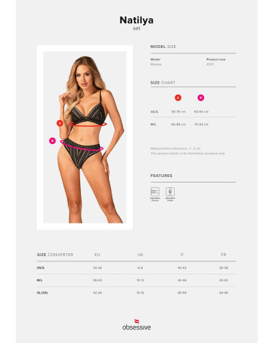 Комплект белья Obsessive Natilya 2-pcs set XS/S, black, бюстгальтер, трусики - Фото №5