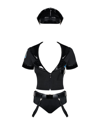 Еротичний костюм поліцейського Obsessive Police set S/M, black, топ, шорти, кепка, пояс, портупея - Фото №2