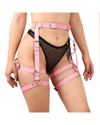 Гартери Art of Sex Claire, натуральна шкіра, розмір L-2XL, колір рожевий - Фото №1