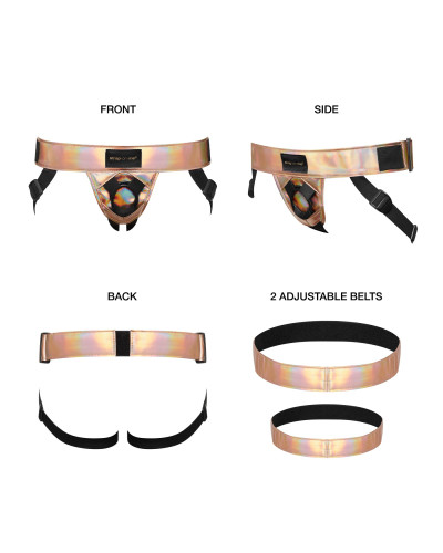 Труси для страпона Strap-On-Me Leatherette Harness Curious Holographic Rose Gold - Фото №2