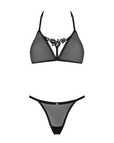 Напівпрозорий комплект Obsessive Celia Noir 2-pcs set XS/S, бюстгальтер, стрінги - Фото №3