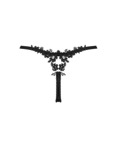 Прозрачные стринги с кружевом Obsessive Celia Noir thong XL/2XL - Фото №6