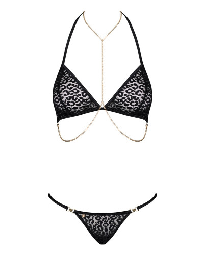 Комплект с цепочками Obsessive Pantheria 2-pcs set black L/XL, бюстгальтер, трусики - Фото №3