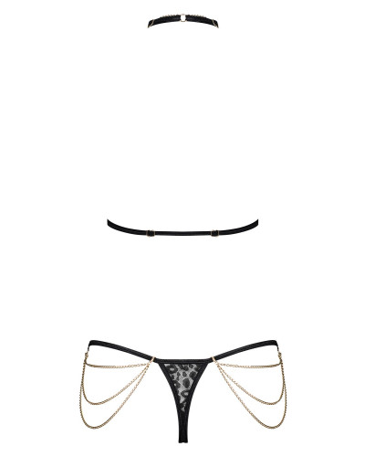 Комплект с цепочками Obsessive Pantheria 2-pcs set black L/XL, бюстгальтер, трусики - Фото №4