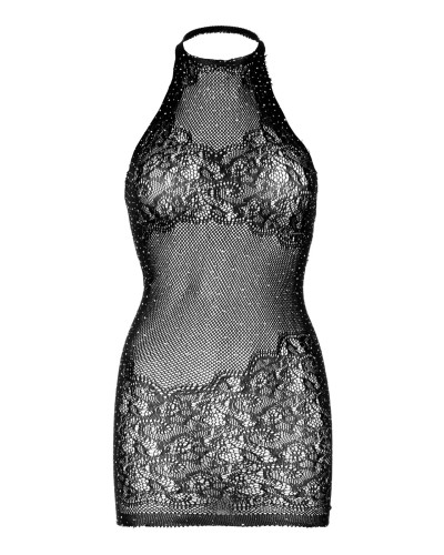 Платье-сетка со стразами Leg Avenue Rhinestone halter mini dress Black, открытая спина, one size - Фото №7