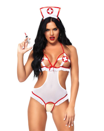Костюм медсестры Leg Avenue Naughty Nurse, one size, боди и шапочка - Фото №1