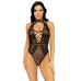 Leg Avenue Net and lace halter bodysuit OS Black - Фото №1
