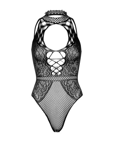 Leg Avenue Net and lace halter bodysuit OS Black - Фото №11