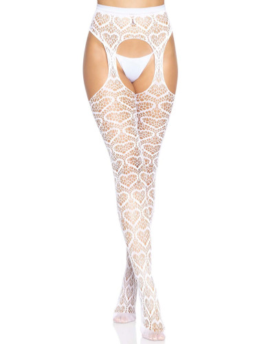 Ажурні колготки із сердечками Leg Avenue Heart White, one size, імітація панчіх - Фото №3