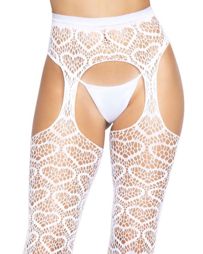 Ажурні колготки із сердечками Leg Avenue Heart White, one size, імітація панчіх - Фото №6