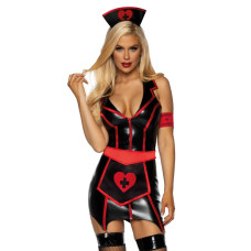 Виниловый костюм медсестры Leg Avenue Vinyl Naughty Nurse S, платье, фартук, повязки