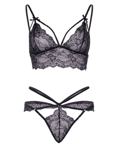 Эротический комплект со стрепами и стразами Leg Avenue Ready Or Not L Black, бра + стринги - Фото №5