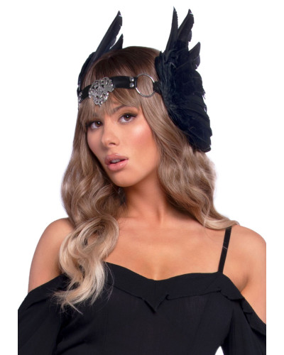Повязка на голову с крыльями Leg Avenue Feather headband Black, перья и натуральная кожа - Фото №1
