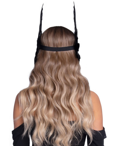 Повязка на голову с крыльями Leg Avenue Feather headband Black, перья и натуральная кожа - Фото №2