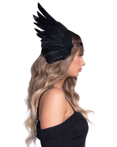 Повязка на голову с крыльями Leg Avenue Feather headband Black, перья и натуральная кожа - Фото №3