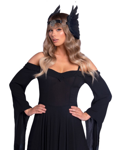 Повязка на голову с крыльями Leg Avenue Feather headband Black, перья и натуральная кожа - Фото №4