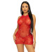Платье-сетка со стразами Leg Avenue Rhinestone halter mini dress Red, открытая спина, one size - Фото №1